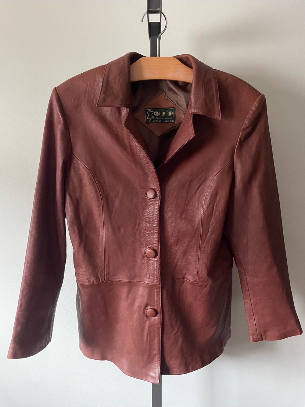 90s Y2K Vintage Charmiran Fitted 100% Leather Button Down Jacket Womens